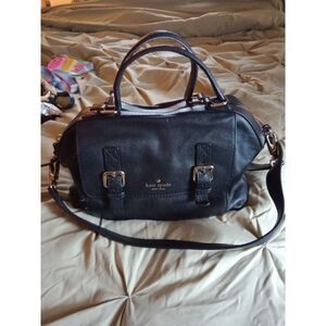 Kate Spade RN 0102760 Satchel Crossbody Bag Black Leather Gold Metal